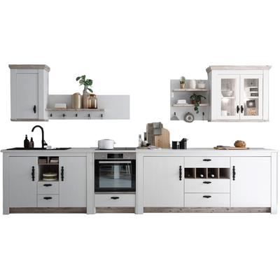 Küchenzeile HOME AFFAIRE "Florenz, Küche in Pinie Weiß, mit Herdumbau, ohne E-Geräte", weiß (küche: weiß, front: pinie weiß, korpus: pinie weiß, arbeitsplatte: pinie weiß), B:394cm H:200cm T:60cm, Komplettküchen-Sets, Küchenzeile, Breite 394 cm, mit...