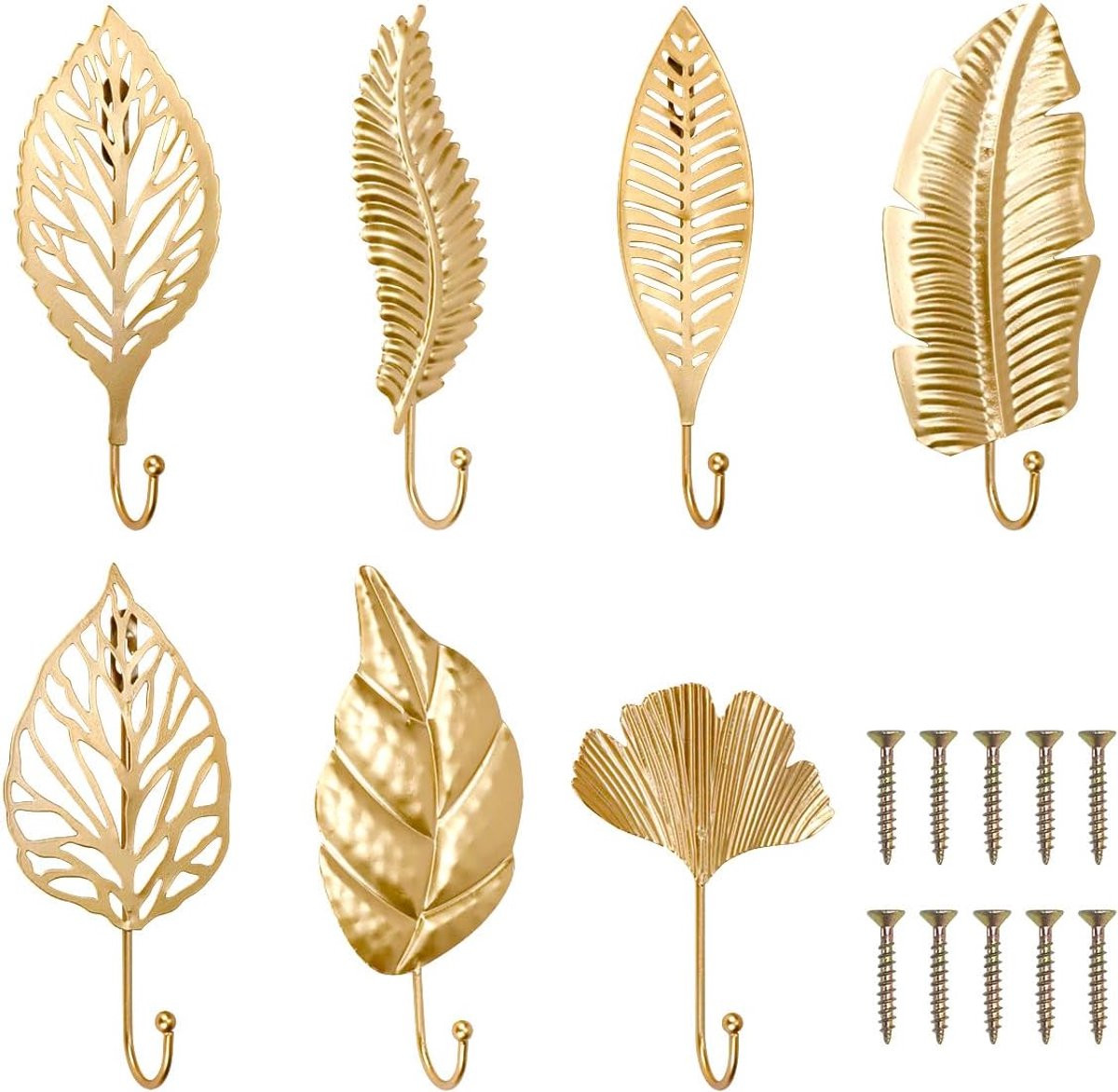 Set van 7 decoratieve metalen wandkledinghaken in het goud