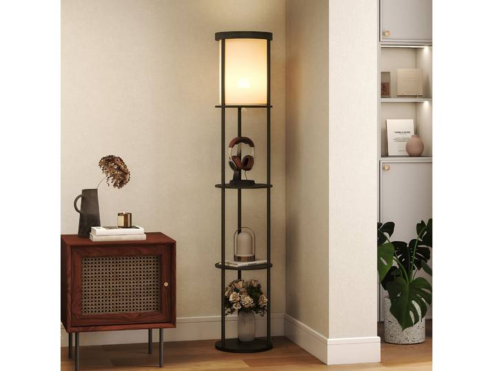 HOMCOM Lampadaire Rond Noir avec 3 Étagères pour Salon