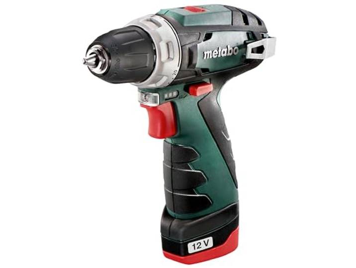 metabo PowerMaxx BS Basic\, Perceuse-Visseuse 12 V Sans Fil Compacte Avec indicateur de charge\, broche à six pans creux\, lampe LED\, inclut 2 batteries 2.0 Ah\, chargeur et coffret\, 600984500