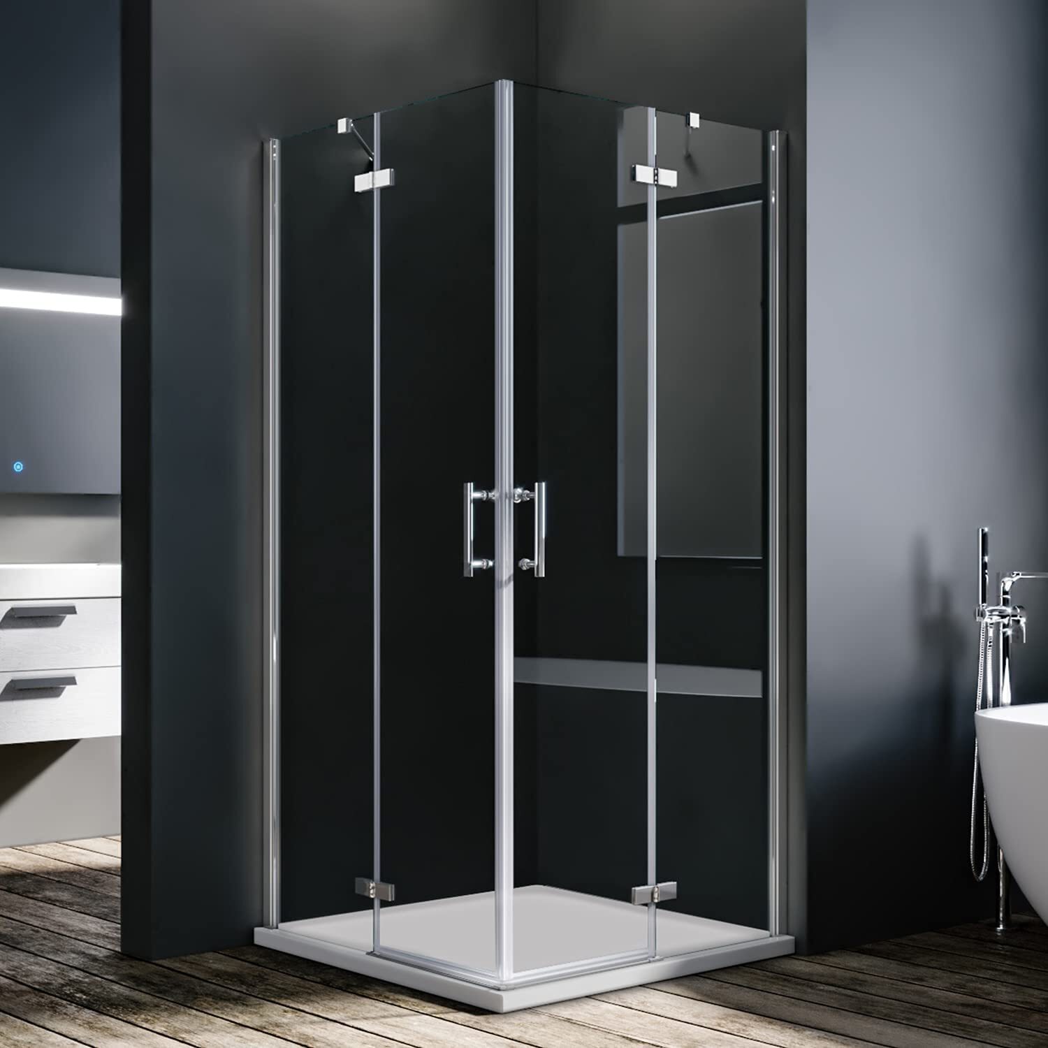 Duschkabine falttür 100x100x195cm Eckeinstieg Bad Eckdusche Pendeltür Falttür Nano Glas Drehfalttür