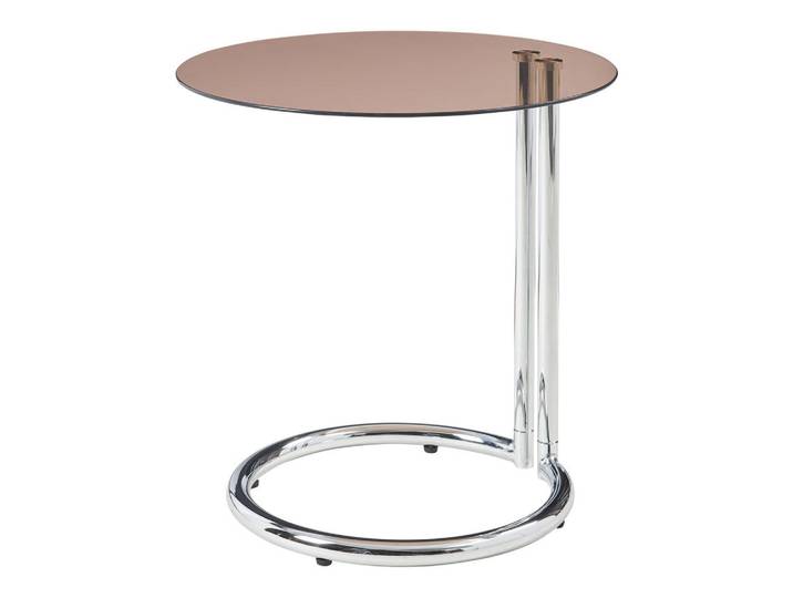 [en.casa] Beistelltisch Ylivieska, Chromfarben, Bernsteinfarben, Glas, Metall, Rund, 44.5x46x44.5 cm, Wohnzimmer, Wohnzimmertische, Beistelltische