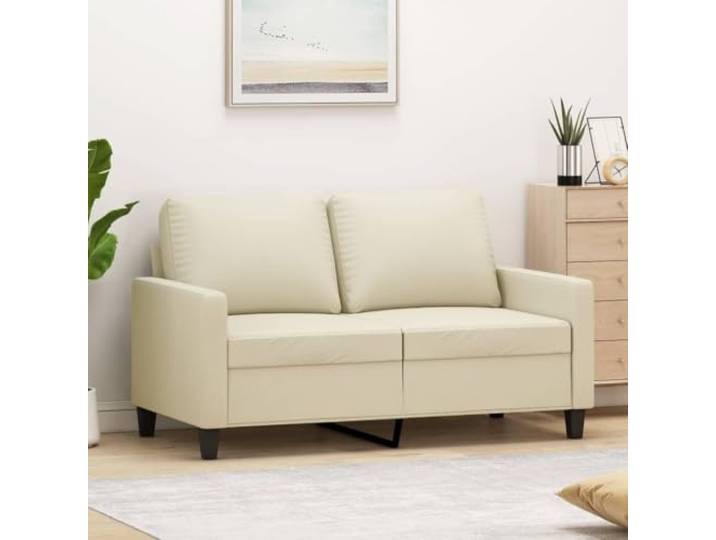 HEFZGDB 2-Sitzer Sofa Creme 120 cm Kunstleder Modernes Design Langlebiges Metallgestell Bequeme Polsterung Schmutzabweisende Oberfläche Luxuriöser Look Robustes Gestell Stabiles Sofa