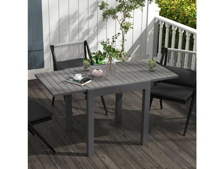 Table de Jardin Extensible 6 Personnes Plateau à Lattes - ELVMI - pour Terrasse et Balcon en Aluminium Gris