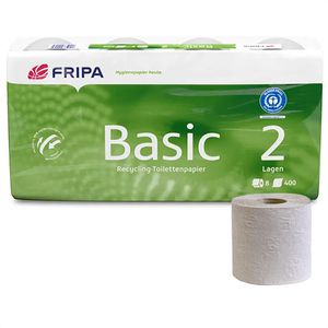 Fripa Toilettenpapier Basic naturweiß, 2-lagig, Recyclingpapier, 400 Blatt, 8 Rollen