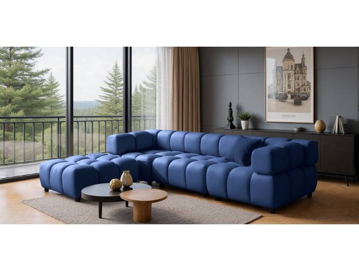 Fun Möbel 3-Sitzer Designersofa FLOW inkl.1xPolsterhocker in Stoff Bluvel, mit Hockern zum Ecksofa erweiterbar, zum Ecksofa erweiterbar