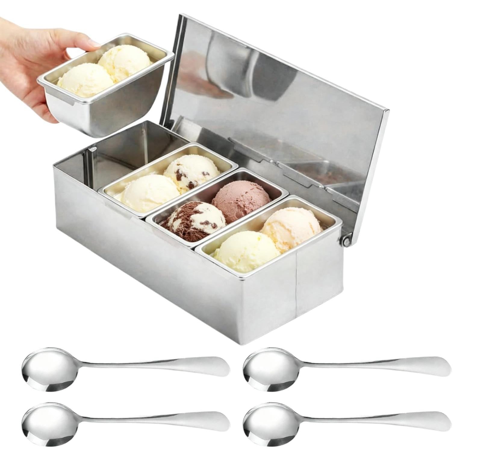 Merkloze RVS-ingrediëntenbakken met deksel en lepel