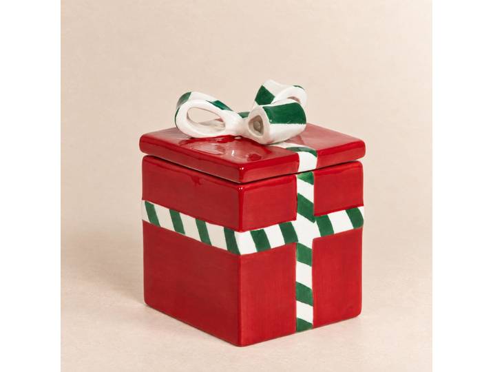 Geschenkbox aus rotem, grünem und weißem Steingut