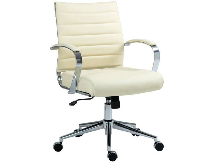 Chaise de bureau design ergonomique en cuir veritable creme et metal chrome 10_0002564