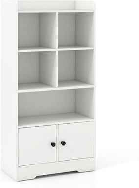 Costway 4 Tiers Bookshelf with 4 Cubes Display Shelf and 2 Doors-White