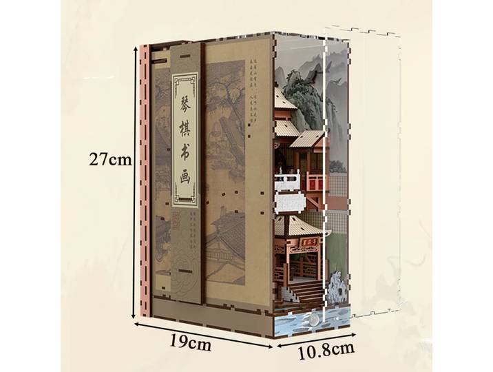 Kit de Modélisme Miniature DIY en Bois : Étagère de Bibliothèque Chinoise avec Éclairage et Serre-Livres – Idéal pour Cadeaux d'Anniversaire entre Amis
