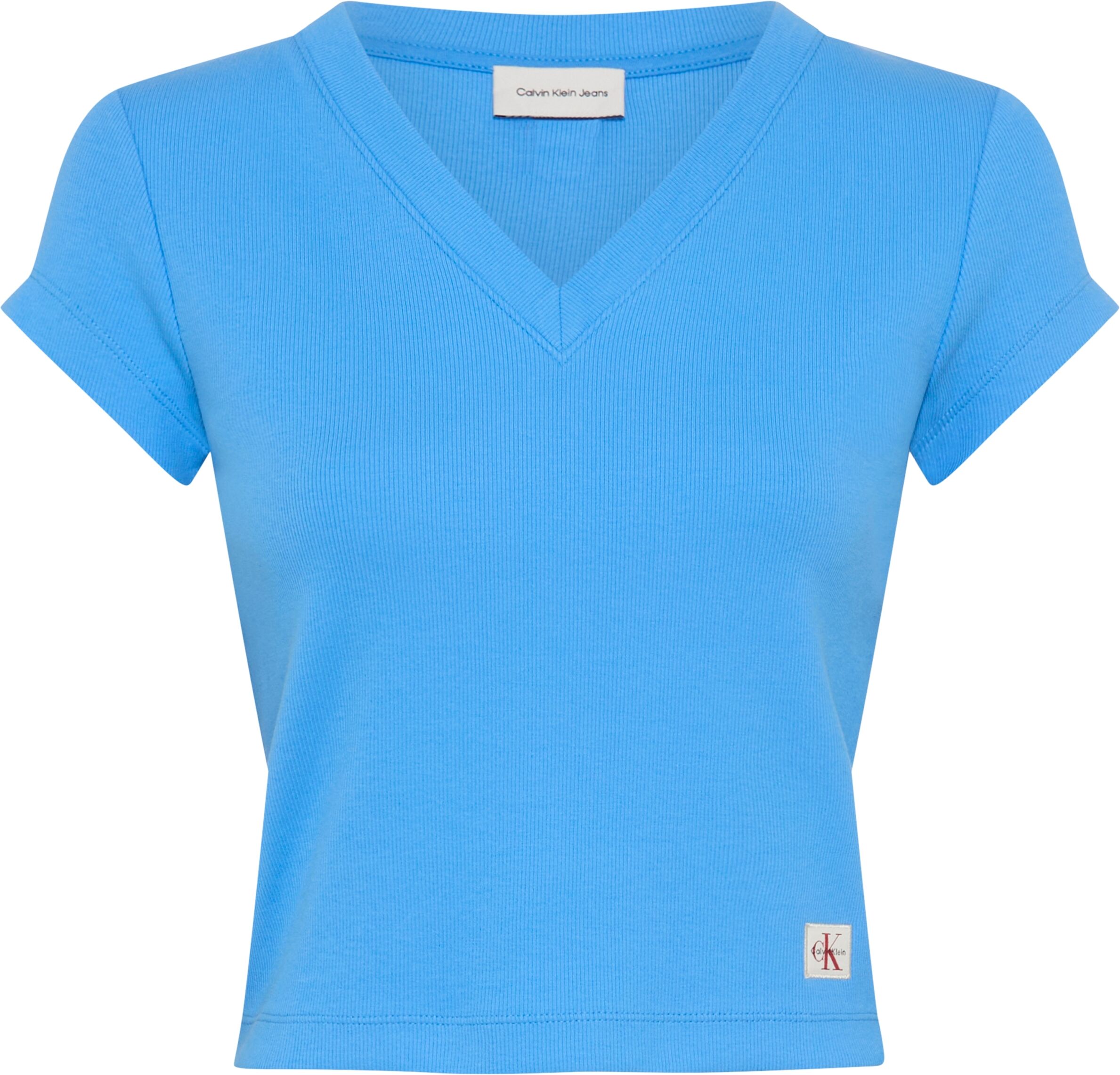 Calvin Klein Jeans "A- SS WOVEN LABEL RIB VNECK TEE" mit gewebtem Label marina XL