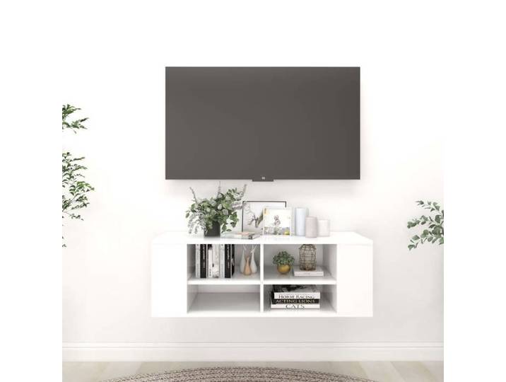 Meuble TV mural-Armoire TV suspendu Blanc 102x35x35 cm Bois d'ingénierie