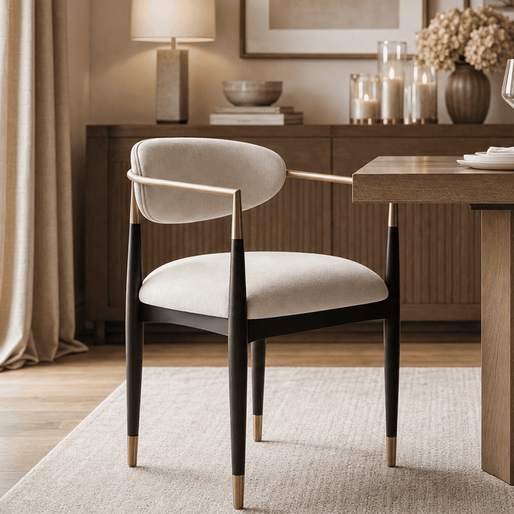 Tamara Cream & Black Dining Chair with Gold Accent