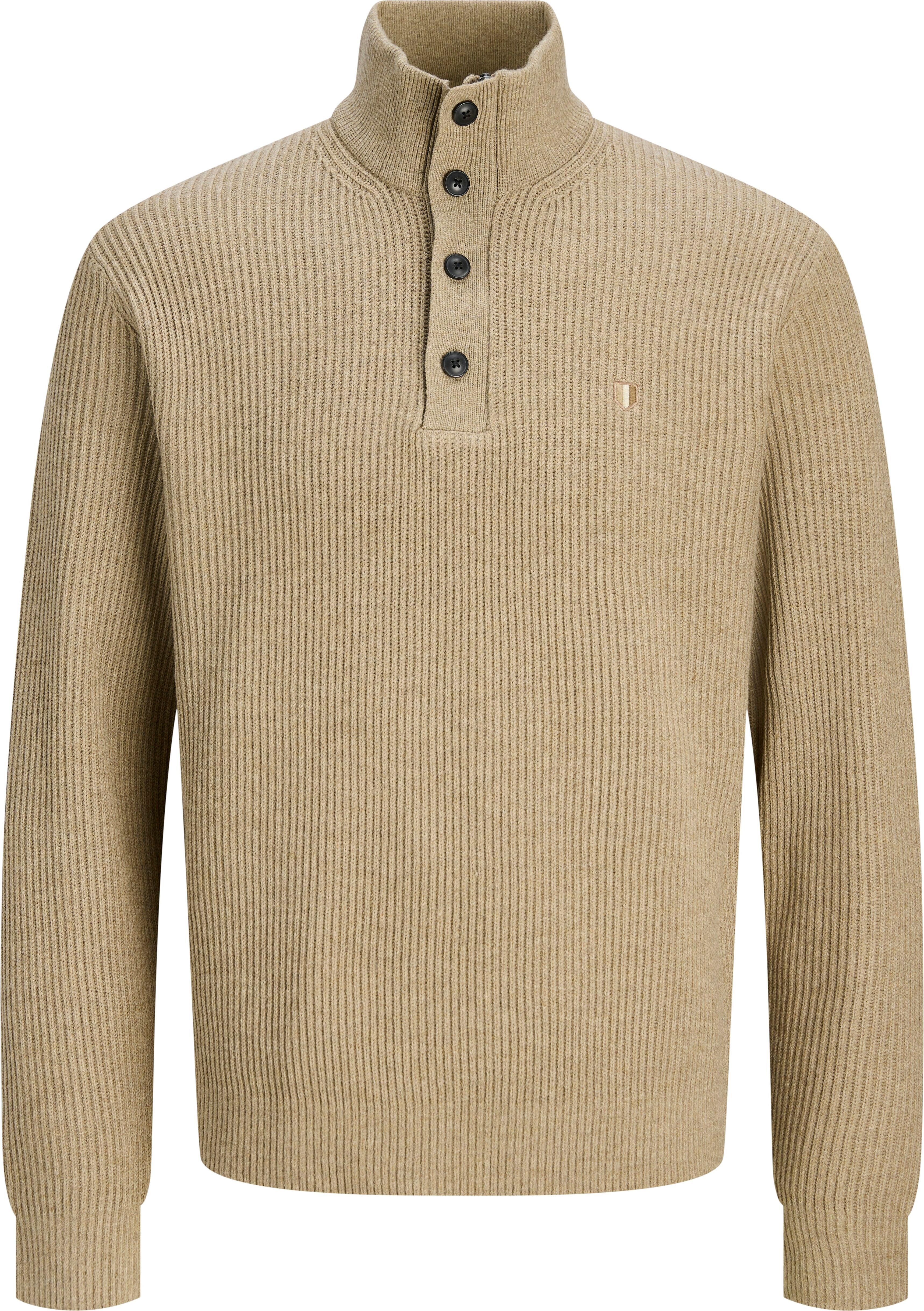 Strickpullover JACK & JONES "JPRBLURICHARD KNIT HIGH NECK", Herren, Gr. XL, tigers eye detail:melange, Strick, Obermaterial: 73% Polyester, 27% Polyacryl, meliert, regular fit, hoch geschlossener Ausschnitt, Rippbündchen, Pullover Strickpullover tigers ey