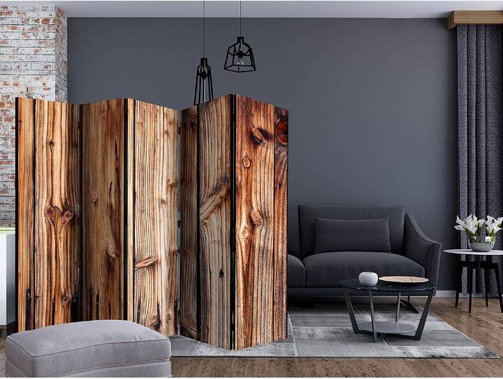 Paravent Wooden Chamber 1 côté Intissé sur bois massif Marron 225 x 172 x 3cm