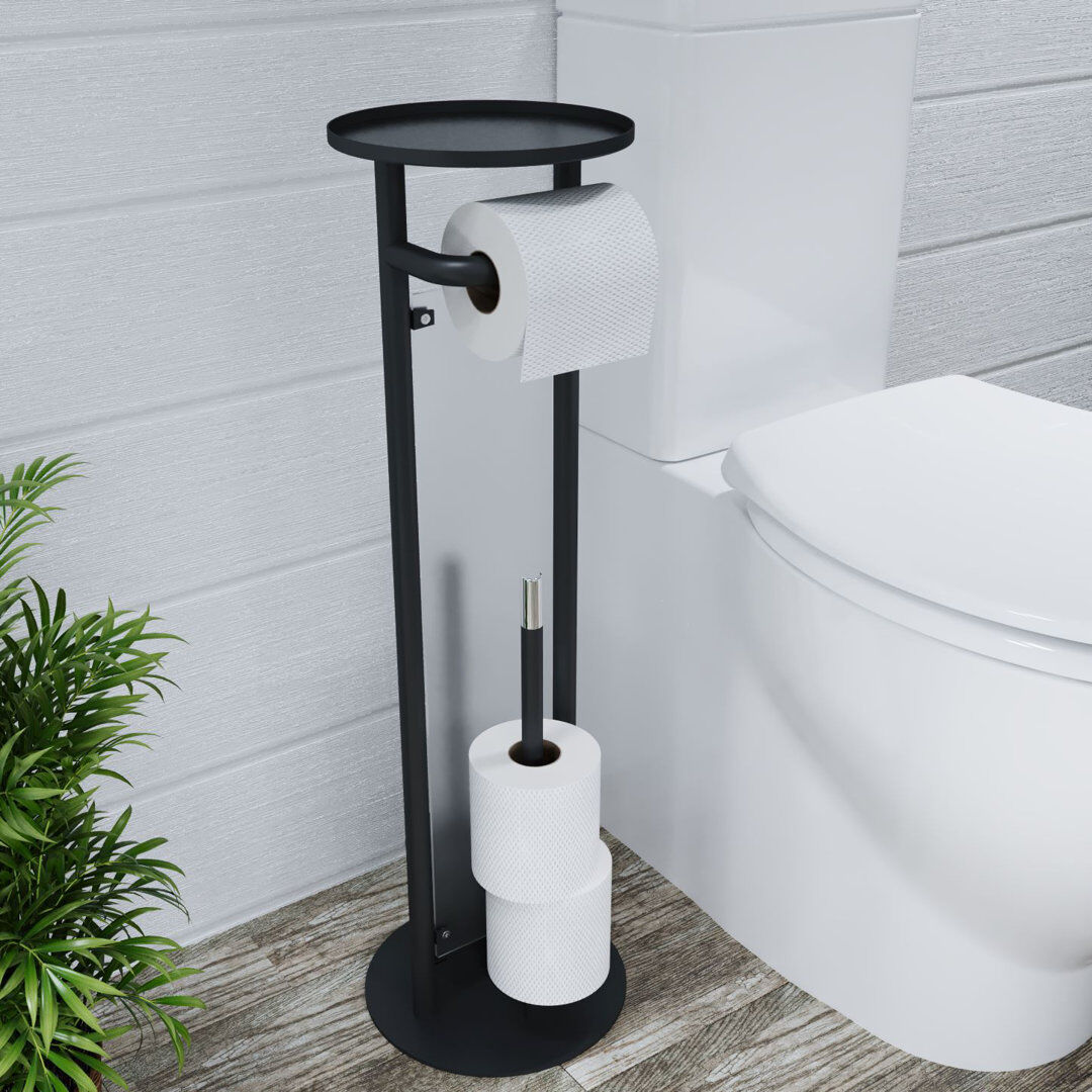 Croydex Free-Standing Toilet Roll & Brush Holder Matt Black/Chrome 27.95cm H X 7.87cm W X 20cm D