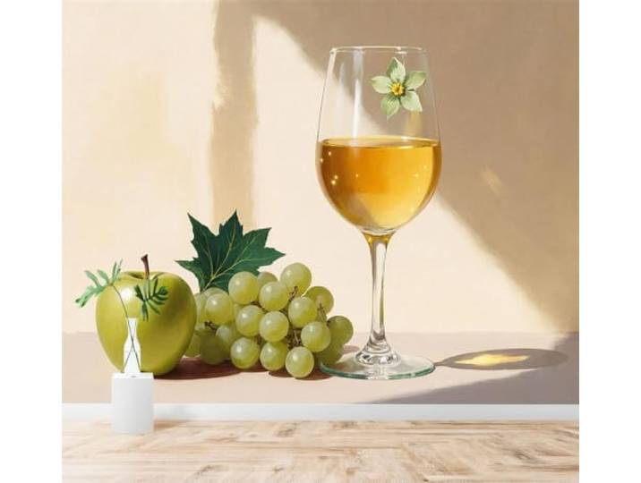 XLMING 3D Tapeten Minimalistisch Obst Grüne Blätter Weinglas Blumen Luxuriöse Seide Deko Aufkleber Geeignet für Restaurants Sofas Wohnzimmer Schlafzimmer Sowie alle Wände Wandbilder-430cm×300cm