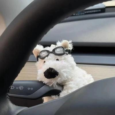 Inspired Living Cozy Bow Plush Puppy Car Ornament For Wiper & Turn Signal Decor glasses Dog