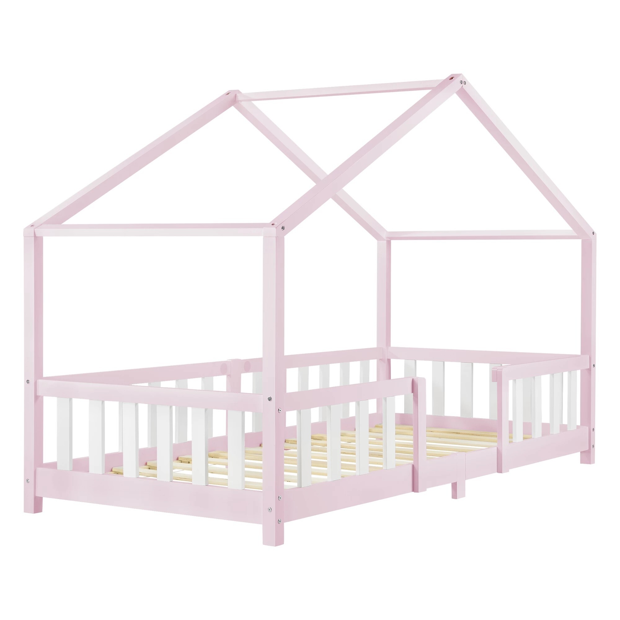 In And OutdoorMatch Kinderbett Kaya - Mit Fallschutz - 90x200 cm - Rosa und Weiß - Für Mädchen - Für Jungen - Für Kinder