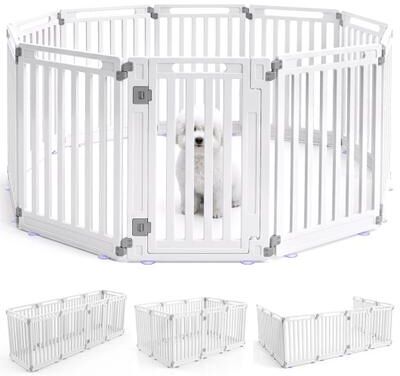 "Costway 31.5"" Height Indoor Outdoor Dog Playpen with 10 Panels-White"
