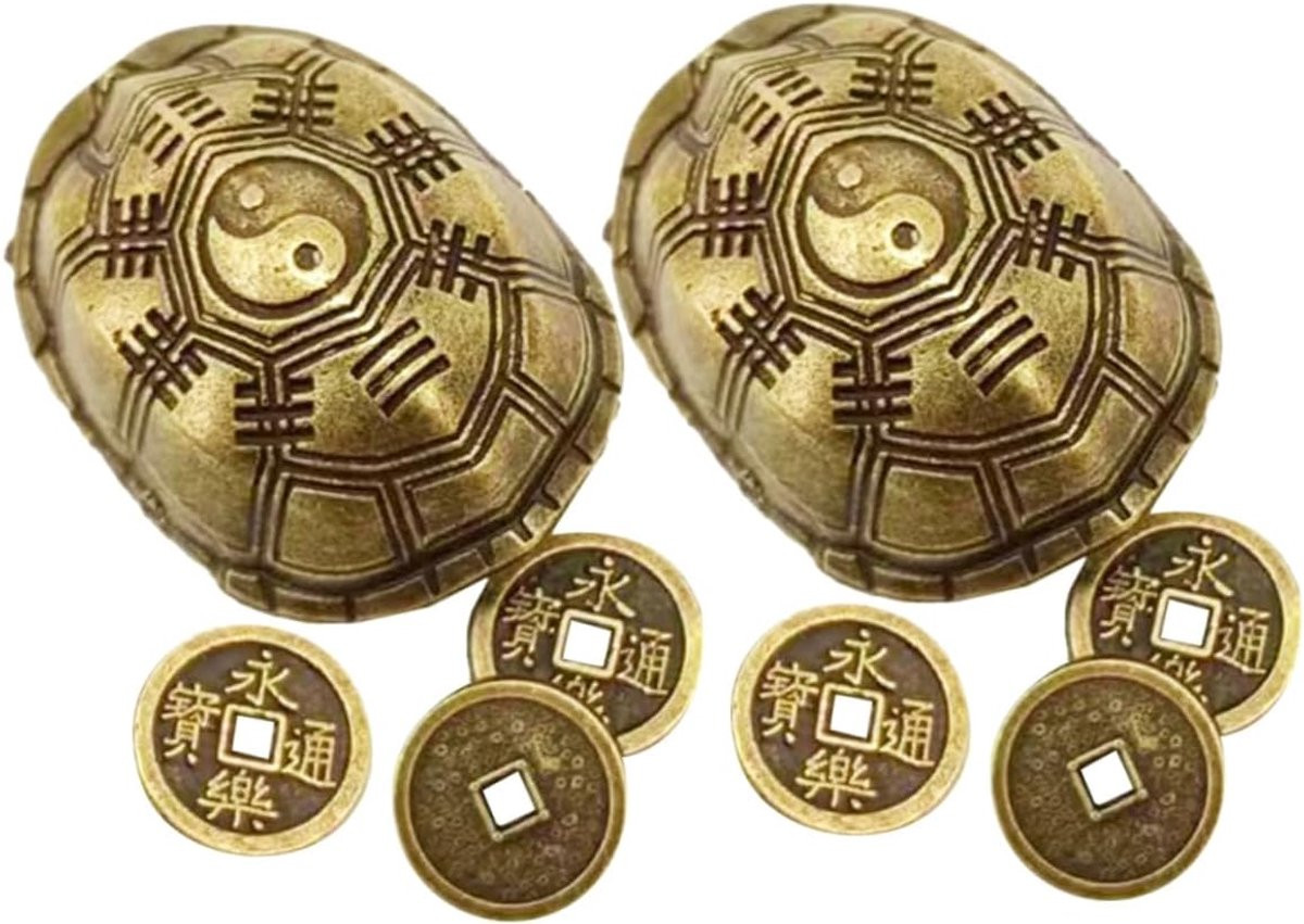Schildpad Beeldje Donkerbruin - Koperen Ornament voor Bureau Decoratie - Hoogte: 3 cm
