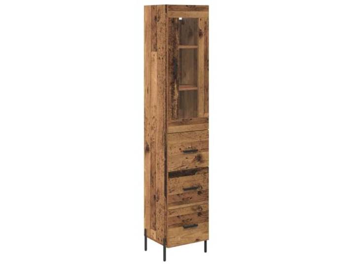 Highboard Altholz 34,5 x 34 x 180 cm Holzwerkstoff Metallbeine, Holzwerkstoff-Rückwand, trocken abwischbar, Wandbefestigung, Esszimmer, Küche