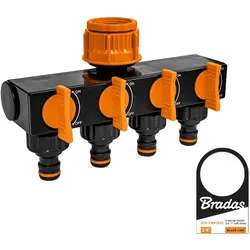 4-Fach-Verteiler für Gartenschlauch, Absperrhahn mit Absperrventil BRADAS ECO-PWB3033