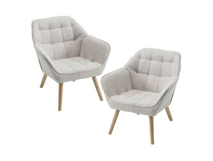 Wahson Fauteuil Salon Moderne Lot 2 Fauteuil avec Pied Bois Fauteul Design Salon en Lin Rembourré Confortable Fauteuil Beige