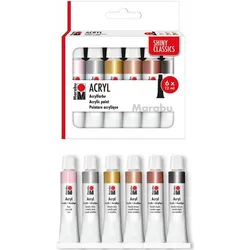 6x Marabu, Künstlerfarbe + Bastelfarbe, Acrylfarbe Shiny Clas (72 ml)