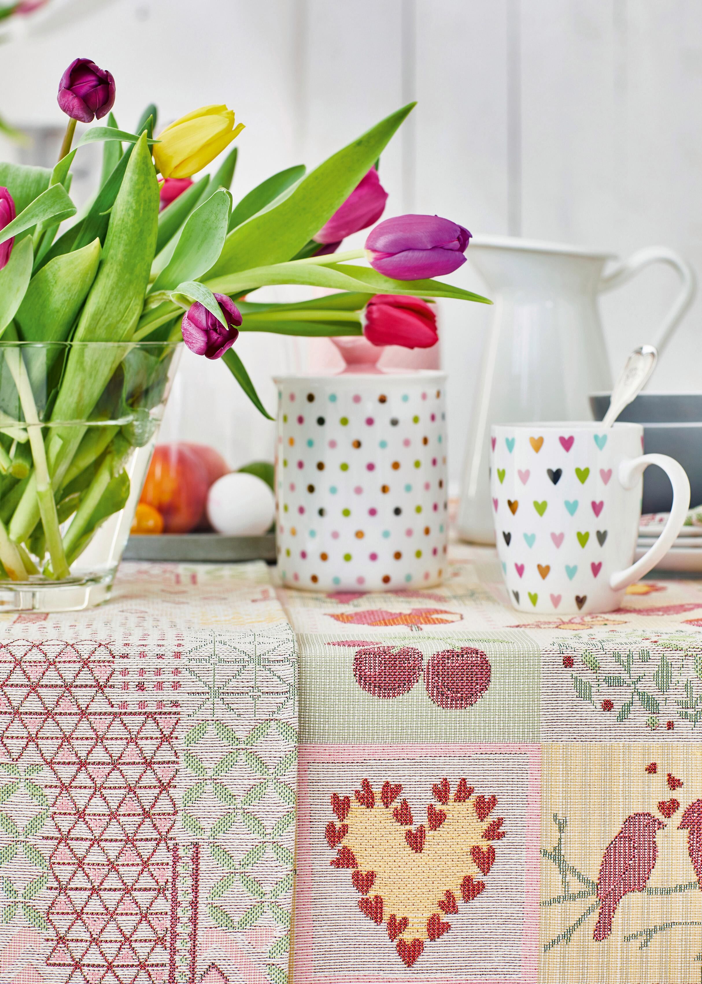 Mitteldecke APELT "5315 HAPPY EASTER, Gobelin, Osterdeko, Ostern", bunt, B:85cm L:85cm, Baumwolle, Polyacryl, Polyester, Tischdecken, Mitteldecke bunt B/L: 85cm x 85cm, 1 Stk., quadratisch