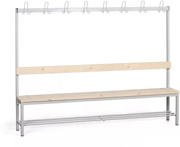 B2B Partner Umkleidebank mit Kleiderbügel und Schuhrost, Latten-Sitz, Länge 2000 mm, grau