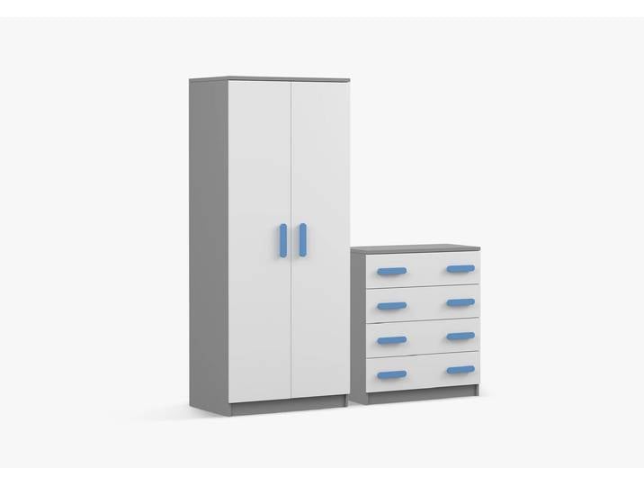 Drehtürenschrank und Kommode 2er-Set JONAS II 06/JONAS II 02 Grau Weiß Blau