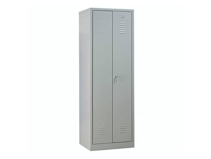 Schrank & Stuhl Doppelspind mit Trennwand – zur Trennung von Arbeits- und Privatkleidung 180x60x50cm, 2 Abteile für eine Person, Zylinderschloss, Grau
