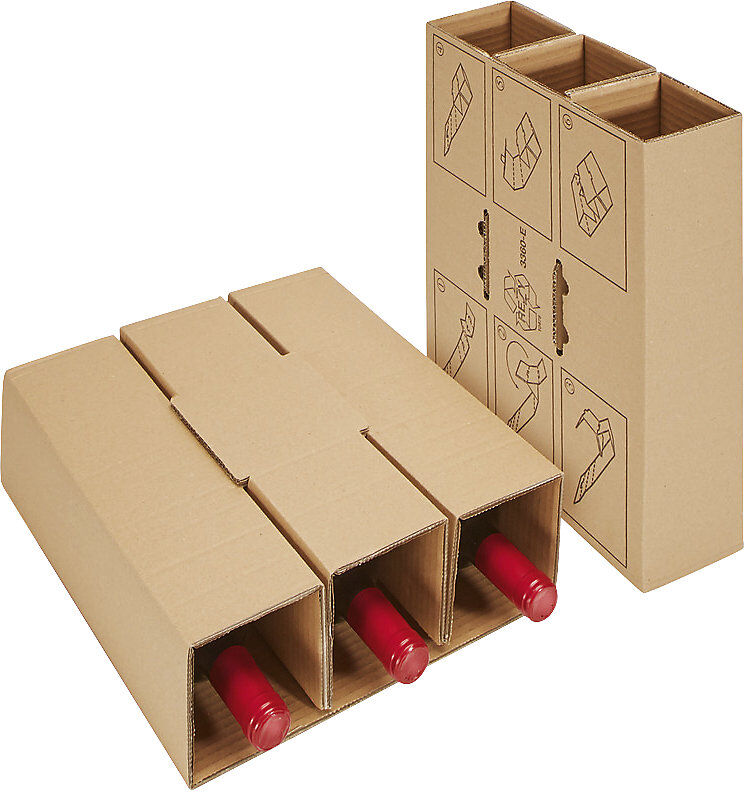 kaiserkraft Flaschenkarton Post/DHL, mit Kartoneinlage, VE 10 Stk, Innenmaße 640 x 305 x 383 mm, für 18 Flaschen
