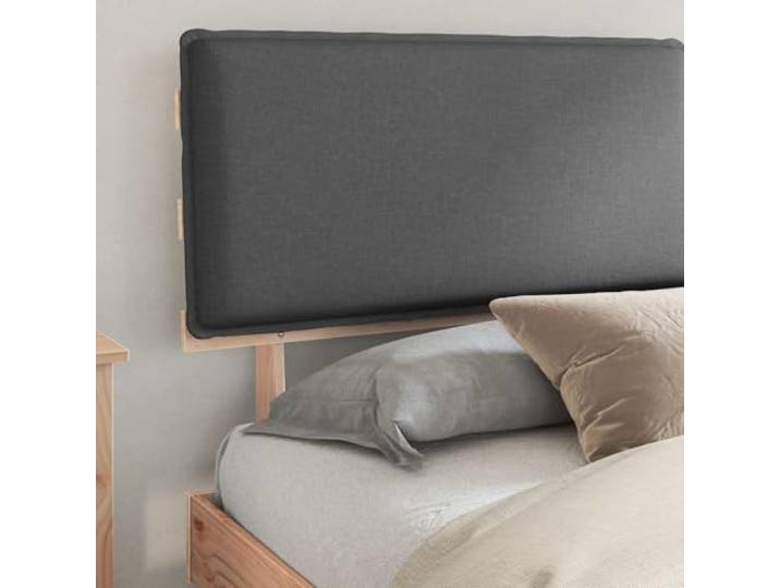 KTHLBRH Bett mit Kopfteil, dunkelgrau, 200 x 200 cm Massives Kiefernholz, Lattenrost, gepolstertes Kopfteil, einfache Montage