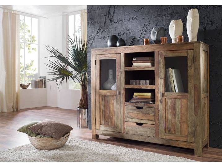 Highboard Sheesham 140x40x120  grau geölt NATURE GREY #63