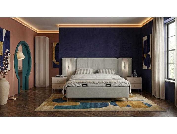 Xlmoebel Schlafzimmer-Set Bett 2x Nachttische Einzelschrank Schlafzimmer Stil grau praktisch