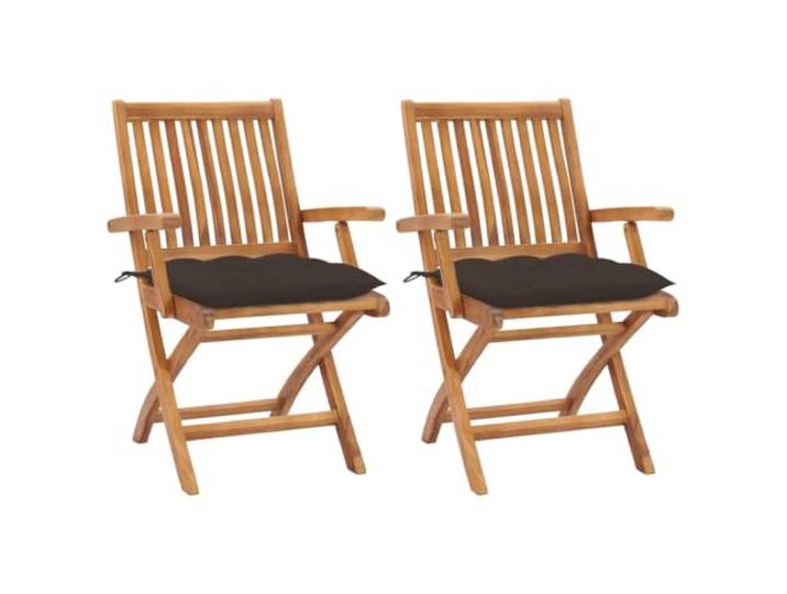 Makastle Klappstühle 2er Set aus Teakholz mit Taupe Kissen