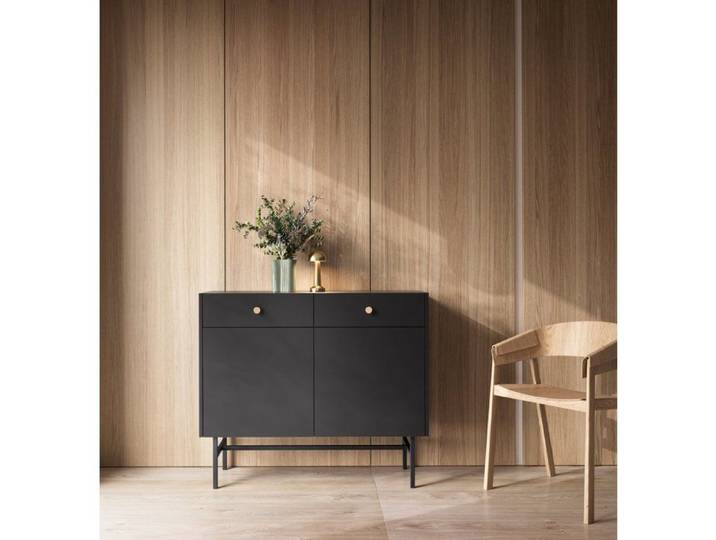 Buffet 2 portes - DIVENOS - 2 tiroirs - 104 cm - noir