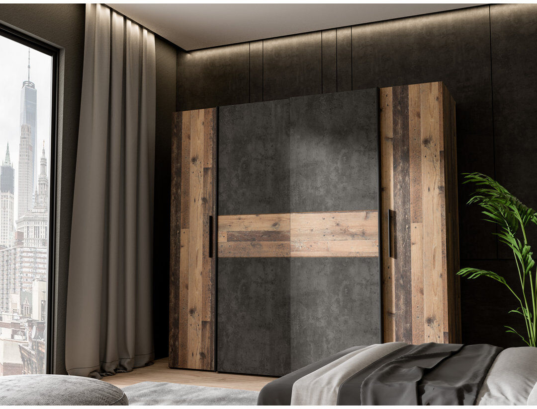 Latitude Run Koran 4 Door Wardrobe Wood/Dark Grey
