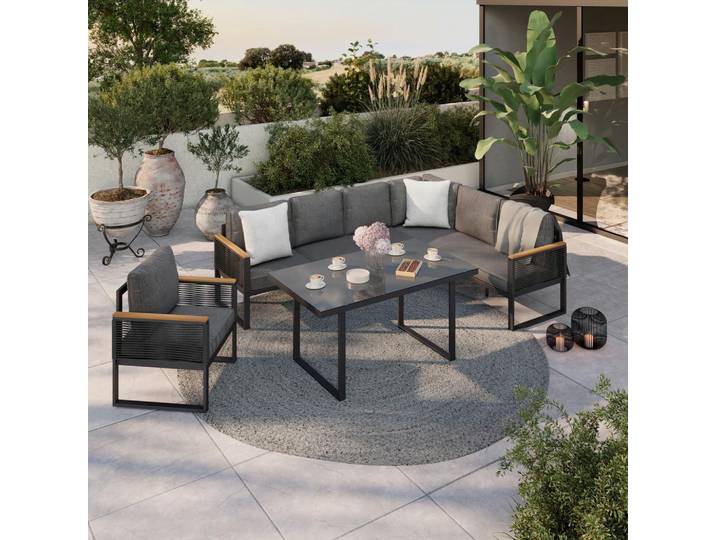 Loungegarnitur Orlando Metall/ Kunststoff, mit Glasplatte