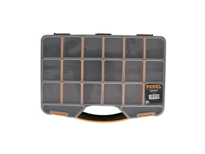 Perel Boîte d’assortiment en plastique\, max. 20 compartiments avec 16 séparateurs amovibles\, couvercle transparent\, empilable\, pour vis écrous clous et petites pièces\, atelier garage