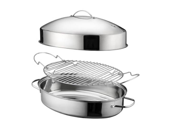 Sbshiouu Ovaler Bräter mit Deckel und Doppelgriff Gleichmäßige Wärmeverteilung Fischdämpfer Edelstahl Dampfgarer Dampfgarer Doppelgriff Bratpfanne