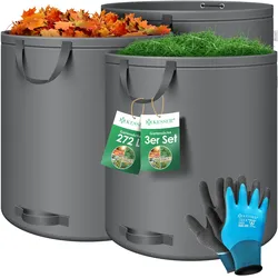 KESSER® Gartensack Set Laubsack Gartenabfallsack inkl. Handschuhe - Selbststehend 4 Griffe Stabil Robust & Faltbar - Laubsäcke Rasenschnitt Gartensäcke für Gartenabfälle Grünschnitt