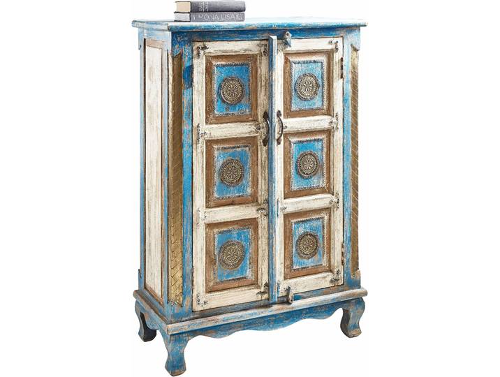 Highboard GOODPRODUCT, blau (antik blau, creme), B:80cm H:120cm T:40cm, Sideboards, Highboard, Stauraumschrank, Höhe 120 cm, mit aufwendiger Schnitzerei