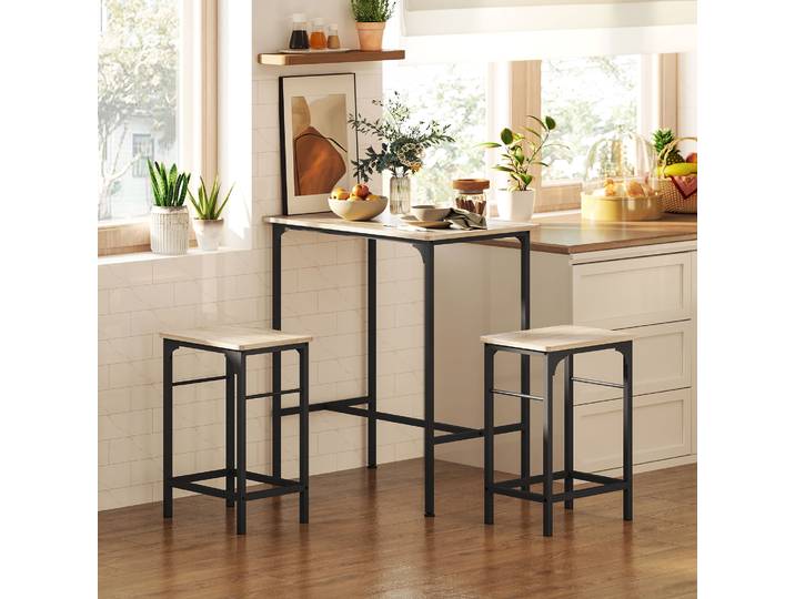 HOMCOM Ensemble Bar Table + 2 Tabourets, Acier Effet Bois