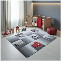 Kinderteppich TRAUN, mit Fußball-Motiv, Grau, 80 x 120 cm