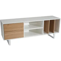 TV-LOWBOARD mit Eiche-Dekor, Schubladen und offenes Regal, modern, Weiß 150x40x55 cm