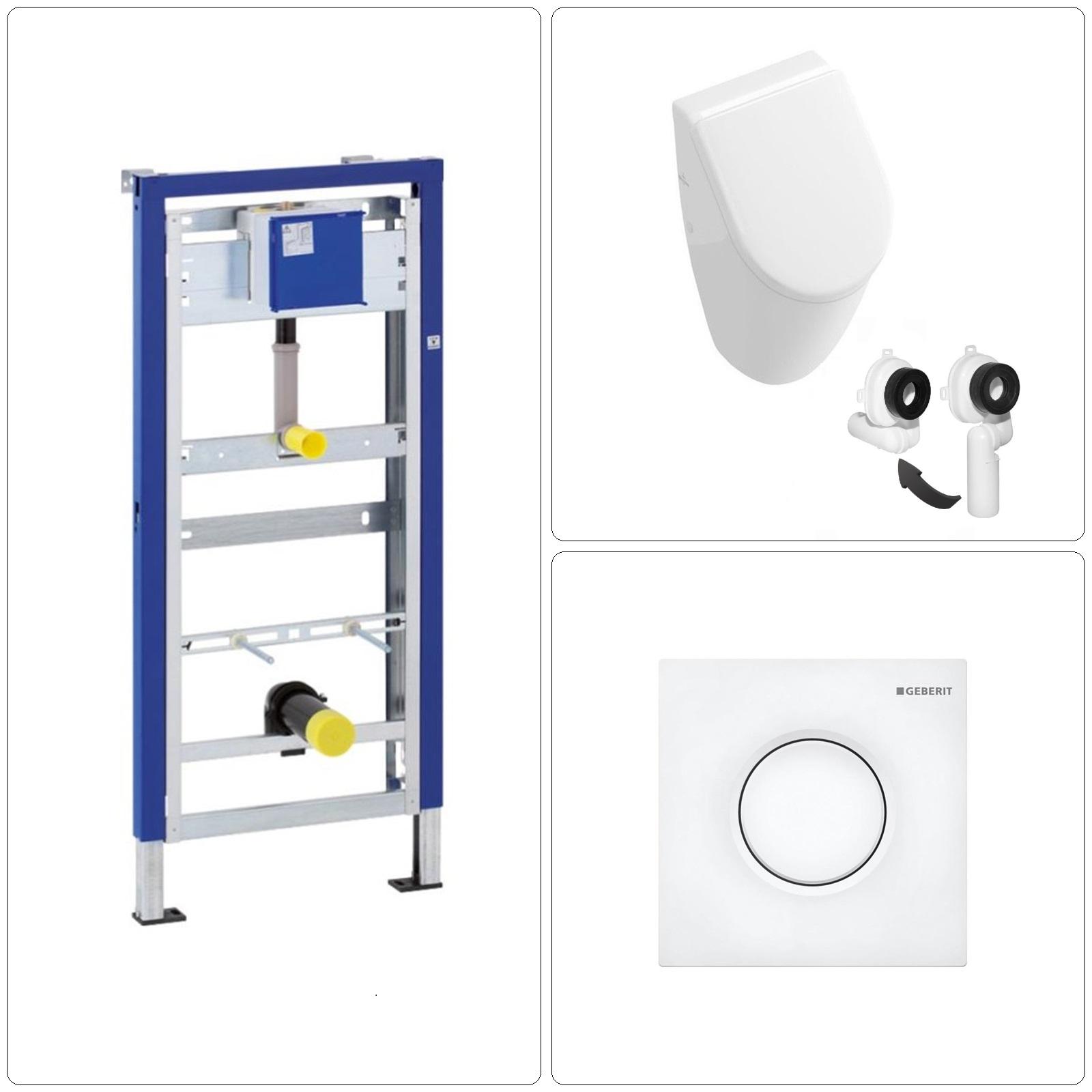 VILLEROY & BOCH SUBWAY Urinal mit SoftClose Deckel & GEBERIT Vorwandgestell + Betätigungsplatte, weiß